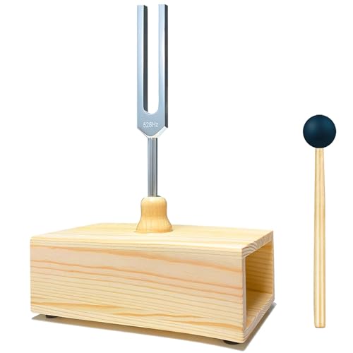 RATSTONE Diapasones Terapeuticos Chakras,Diapasones 528HZ, Los diapasones proporcionan frecuencias precisas con martillos de silicona y altavoces de madera para terapia de sonido, yoga