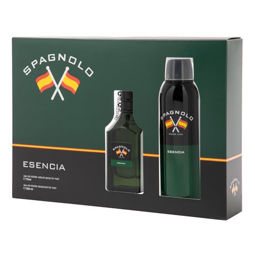 SPAGNOLO - Esencia, Estuche de Regalo Hombre, Colonia 75 ml + Desodorante en Spray 200 ml, Eau de Toilette Natural y Masculina, Aroma Fougère Amaderado, Fragancia Fresca, Desenfadada y Duradera