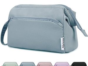 Narwey Neceser Maquillaje Viaje Bolsa de Maquillaje Grande Bolsa de Aseo Organizador de Cosmético para Mujeres Niñas (Gris Azul)