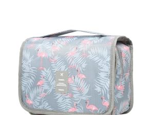 Sechunk Bolsas de aseo de viaje impermeables para colgar bolsa de cosméticos multifunción bolsa de maquillaje para mujeres (greyFlamingo)