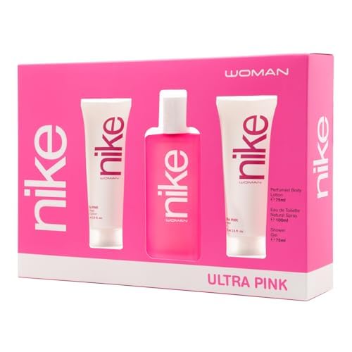 NIKE - Ultra Pink, Estuche de Regalo Mujer, Colonia 100ml + Crema de Cuerpo 75ml + Gel de Baño 75ml, Eau de Toilette Natural y Femenina, Aroma Oriental Gourmand, Fragancia Fresca, Rebelde y Duradera