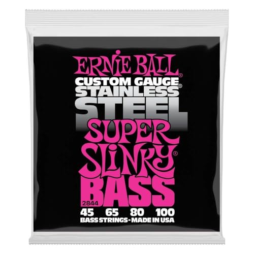 Ernie Ball Super Slinky - Cuerdas para bajo eléctrico, acero inoxidable, calibre 45-100