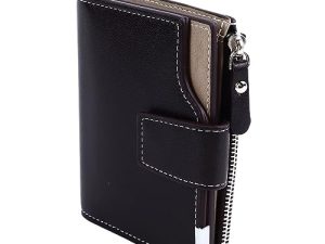 Cartera Triple de PU para Hombre con Cremallera Vertical para Fácil Acceso y Seguridad para Uso Diario