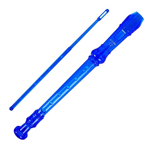 A-Star Soprano/Descant School Recorder Instrumento, digitación inglesa/barroca - Clave de C con tabla de aprendizaje, bolsa, varilla de limpieza - Azul
