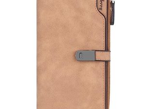 HNOOM Monedero Mujer Cuero PU Cartera Mujer Grande con Bolsillo Monedero Billetera Mujer Largo Suave y Cómoda Cartera Tarjetero Mujer con 24 Ranuras para Tarjetas (Marrón-L)