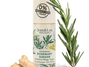 Jean&Len Bálsamo desodorante de romero y jengibre, hasta 24 h de protección desodorante natural, cuidado sensible, óptimo para después del afeitado, sin aluminio ni alcohol, vegano, 50 ml