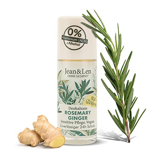 Jean&Len Bálsamo desodorante de romero y jengibre, hasta 24 h de protección desodorante natural, cuidado sensible, óptimo para después del afeitado, sin aluminio ni alcohol, vegano, 50 ml