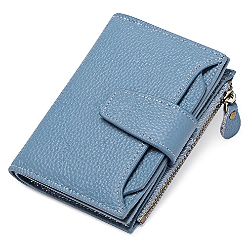 SENDEFN Cartera Mujer pequeña, Cartera Monedero Mujer Piel auténtica con 14 Ranuras para Tarjetas Bloqueo RFID Billetera Cuero auténtico Muy Suave Billetera Corta de Las Señoras Titular