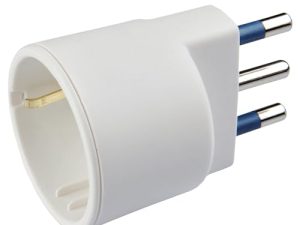 POLY POOL PP0432S Adaptador de enchufe Schuko clavija grande 250V- Enchufe alemán-italiano 10A/16A con toma de tierra lateral Adaptador con enchufe 16A 2P+E Adaptador 100 % Made in Italy Blanco