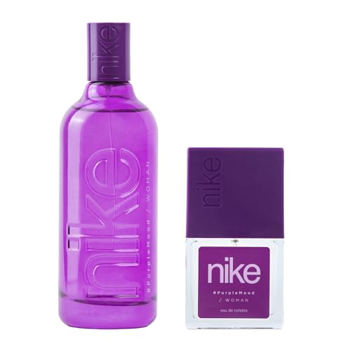NIKE - Purple Mood, Colonia Mujer, Promoción 150 ml + 30 ml, Pack 2 Productos, Perfume Formato Spray, Eau de Toilette Natural y Femenina, Aroma Floral Gourmand, Fragancia Fresca, Dulce y Duradera