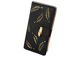 FuninCrea Cartera para Mujer Largo, Monederos Mujer Grande Cartera Largo Mujer con Hoja Hueca, Monedero Largo de Mujer Billetera Mujer, Cartera Mujer con Múltiples Ranuras para Tarjetas (Negro)