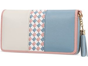 Jocose Moose Billetero Mujer Leather Wallet Gran Capacidad con Cremallera para Mujer niña, Billetero con 12 Ranuras para Tarjetas con Bolsillo para móvil(Negro/Blanco)