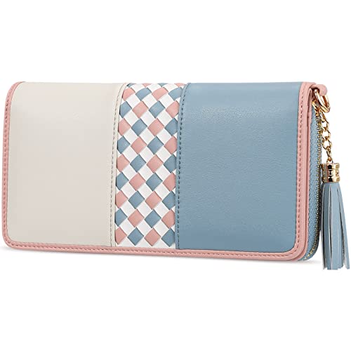 Jocose Moose Billetero Mujer Leather Wallet Gran Capacidad con Cremallera para Mujer niña, Billetero con 12 Ranuras para Tarjetas con Bolsillo para móvil(Negro/Blanco)
