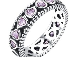 BCughia Anillos Aesthetic, Anillos Mujer Finos Plata Plata Esterlina Rosa Corazón Circonita Corazón Hueco de Una Hilera Promesa Anillo Talla 12