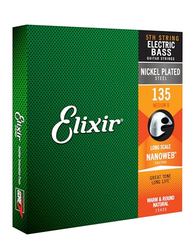Elixir - Cuerda para bajo eléctrico (cuerda 5ª y 6ª, recubrimiento nanoweb ultrafino, escala larga, calibre Heavy B 0.135)