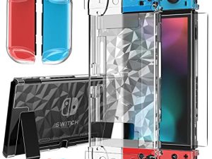 HEYSTOP Funda Compatible con Nintendo Switch con Protector de Pantalla, Funda Transparente para Nintendo Switch, Accesorios con Protector de Pantalla y asa, absorción de Impactos y antiarañazos,