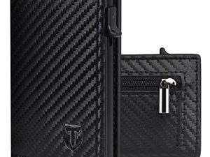 TEEHON Tarjeteros para Tarjetas de Credito | Cartera para Mujer con Monedero | Automática Pop-up Billeteras de Protección RFID | Billetes de Fibra de Carbono | Regalos para Hombres | Negro