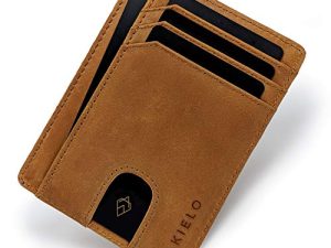 AKIELO Tarjetero de Hombre Bloqueo RFID con Caja Regalo – Cartera de Hombre Ultrafina – Minimalista Cartera Tarjetero de Hombre (Bravo – Edición Marrón Claro)