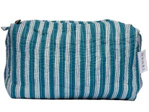 IBOAH Neceser de Viaje Organizador, Bolsa de Aseo, Bolso Maquillaje de algodón Acolchado para Mujeres, Hombres y recién Nacidos con Forrado Impermeable Interior (Azul Rayas, Grande)