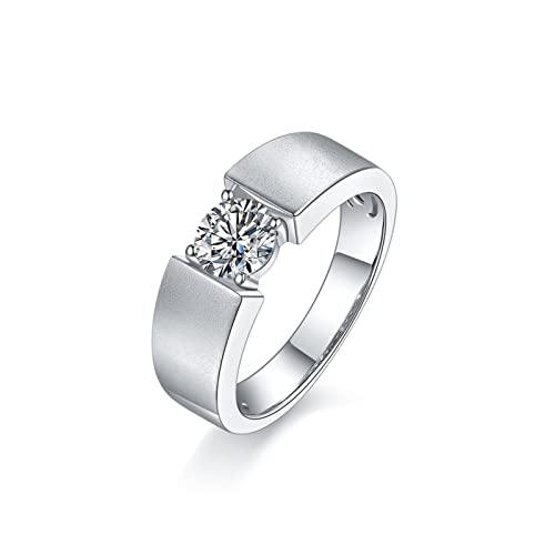 Whoiy 925 Sterling Silber Ringe Ringe Eheringe Gefrostet Abrasion Oberfläche mit Zirkonia als Geschenke für Herren Vater Freund Weißgold Gr.62 (19.7)