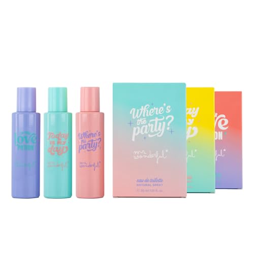 MR WONDERFUL - Colonias Mujer, Pack de 3 x 30 ml, I'm Your Love Potion + Where's The Party + Today Is My Day, Perfume Mujer, Eau de Toilette Natural y Femenina, Fragancia Fresca y de Larga Duración