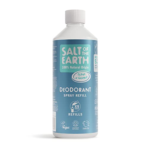 Natural Deodorant Spray Refill by Salt of the Earth, Ocean & Coconut - Vegan, Long Lasting Protection, Leaping Bunny Approved, Made in the UK - 500ml