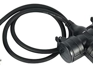 Electraline 55095 Cable alargador 1M , Adaptador Triple con 3 Enchufes Schuko (Triple extensión, 3 Conectores hembra Schuko, Para exteriores IP44) Cable de Goma H07RN-F 3G1.5, Enchufe Schuko