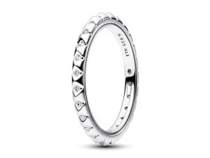 PANDORA ME Anillo con tachonado de pirámides de plata de ley con circonitas cúbicas transparentes, talla 52