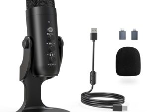 zealsound Micrófono USB,Mic Condensador PC,Plug&Play PS 4&5, Adaptador teléfono&Control Volumen,Control de Ganancia de micrófono,Silencio,Grabación de ASMR,Transmisión de podcasts Youtube Mac&Windows