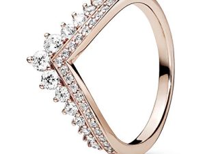 Pandora Princess Wishbone 14k rose gold-plated ring with clear cubic zirconia, 58