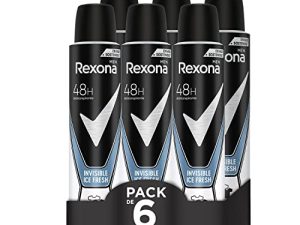 Rexona Invisible Desodorante Aerosol Antitranspirante para hombre Ice 200ml – Pack de 6