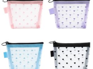 Mini Bolsas Maquillaje de Malla, Bolsa Cosméticos Pequeña Portátil con Cremallera 4 Piezas Neceser Almacenamiento para Mujeres Niñas Viaje(Negro/Púrpura/Azul/Rosa)