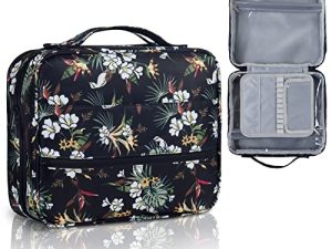 Gloppie Bolsas de Aseo Grande Neceser Mujer Organizador de Maquillaje para Niñas Portatil Tote Bag Viaje Camping Travel Essentials, Flor Blanca & Negro