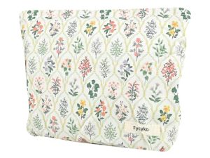 Fycyko Bolsa de maquillaje compatible con bolsa de maquillaje con estampado de sonrisas, bolsa de aseo de pana, bolsa organizadora de maquillaje de viaje, mini bolsa de cosméticos para mujeres y