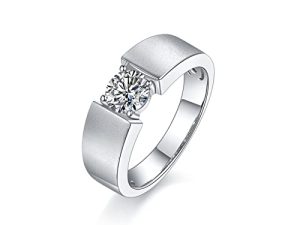 Whoiy 925 Sterling Silber Ringe Ringe Eheringe Gefrostet Abrasion Oberfläche mit Zirkonia als Geschenke für Herren Vater Freund Weißgold Gr.62 (19.7)