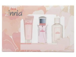 ZINNIA – Flor de Zinnia, Perfume 100ml + Crema de Cuerpo 100ml + Crema de Manos 75ml, Estuche Regalo de Mujer, Pack Flor de Zinnia 3 Piezas, Femenina, Oriental y Floral, Colonia de Larga Duración
