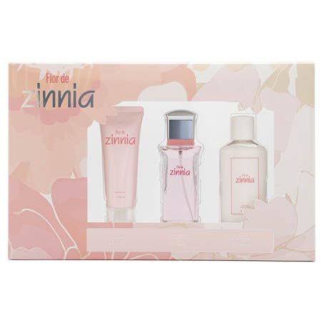 ZINNIA - Flor de Zinnia, Perfume 100ml + Crema de Cuerpo 100ml + Crema de Manos 75ml, Estuche Regalo de Mujer, Pack Flor de Zinnia 3 Piezas, Femenina, Oriental y Floral, Colonia de Larga Duración