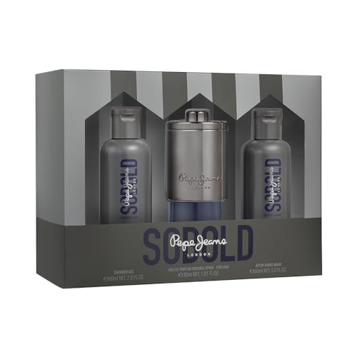 Pepe Jeans SoBold For Him Estuche Regalo Perfumes Hombre Pack de 3 Piezas Eau de Parfum 30ml, After Shave 60ml y Shower Gel 60ml Set Fragancia Amaderada y Aromática