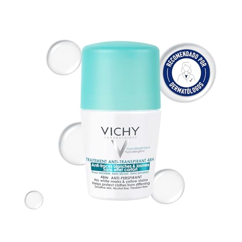 Vichy Desodorante en Formato Roll-On Para Mujer, Antimarcas, Antitranspirante, Ideal Para Pieles Sensibles, 48 Horas de Duración, Color Verde, 50 ml
