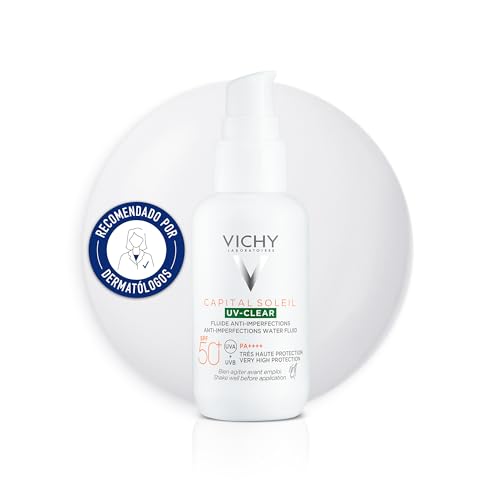 Vichy Líquido Fotoprotector de Uso Diario, Pieles Grasas O con Tendencia Acneica, Fotoprotección Spf50+ Contra Rayos Uvb y Uva, Clear, Capital Soleil, 40 ml