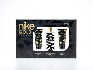 NIKE – Gold Edition, Estuche de Regalo Hombre, Colonia 100 ml + After Shave 75 ml + Gel de Baño 75 ml, Eau de Toilette Masculina, Aroma Cítrico Especiado, Fragancia Fresca, Elegante y Duradera