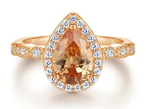 Whoiy 925 Sterling Silber Ringe Hochzeitsring Träne Tropfen mit Zirkonia mit Schmuckbeutel Rose Gold Gr.60 (19.1)