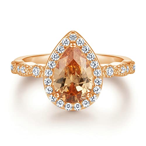 Whoiy 925 Sterling Silber Ringe Hochzeitsring Träne Tropfen mit Zirkonia mit Schmuckbeutel Rose Gold Gr.60 (19.1)