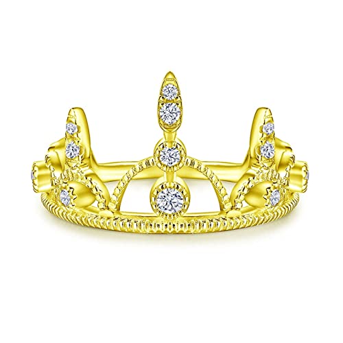 Whoiy 925 Sterling Silber Ringe Antragsring Krone mit Zirkonia als Geschenke für Freundin Gold Gr.52 (16.6)