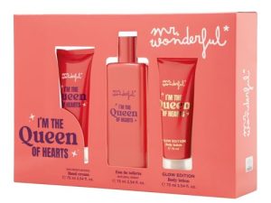 MR WONDERFUL – I’m the Queen of Hearts, Estuche de Regalo Mujer, Colonia 75ml + Crema Manos 75ml + Crema de Cuerpo Glow Edition 75ml, Eau de Toilette Femenina, Aroma Frutal Gourmand