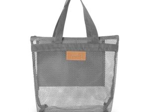 AfitLulu Neceser de malla para ducha, de secado rápido, bolsa de aseo para la playa, bolsa de la compra ligera con cremallera y 2 compartimentos para natación, playa, viajes, gris, Ligero