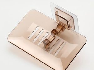 Sostenedor de jabón de Drenaje Transparente sin punzonado y Pegar Sostenedor de jabón montado en la Pared Sostenedor de jabón plástico de baño