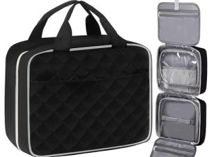 Neceser de viaje para mujer y hombre, gran capacidad, bolsa de baño, bolsa de maquillaje, bolsa de maquillaje, bolsa de cosméticos, organizador transparente con gancho, Negro Bolsa de aseo de viaje,