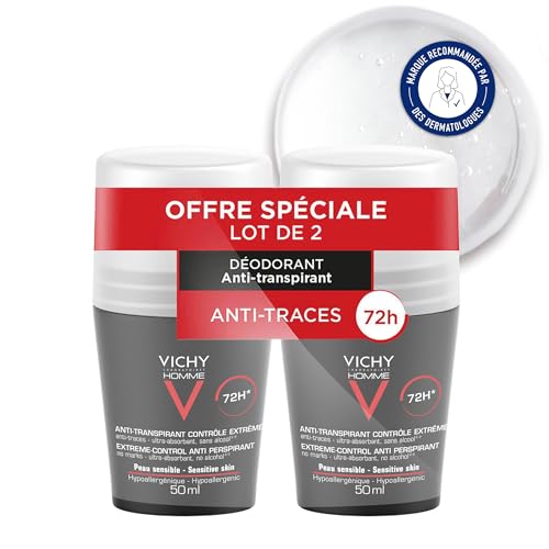 Vichy Homme 72H Desodorante Roll On Antitranspirante paquete de 2 x 50 ml