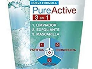 GARNIER Skin Active, Pure Active 3 en 1, Limpiador, exfoliante y mascarilla – 150 ml, El embalaje puede variar